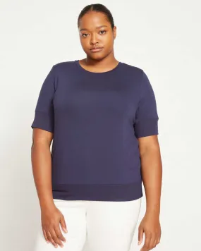 Aimee Liquid Jersey Rib Hem Tee - Navy