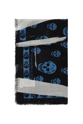 Alexander mcqueen slashed skull scarf 774305 3222Q BLACK LAPIS