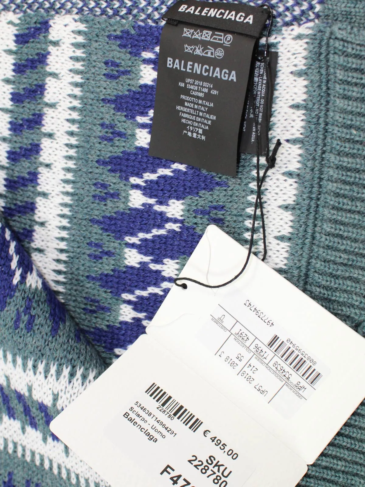 Balenciaga Scarf Ceylon Green Lapis Blue White Extra Long Men Shawl SALE