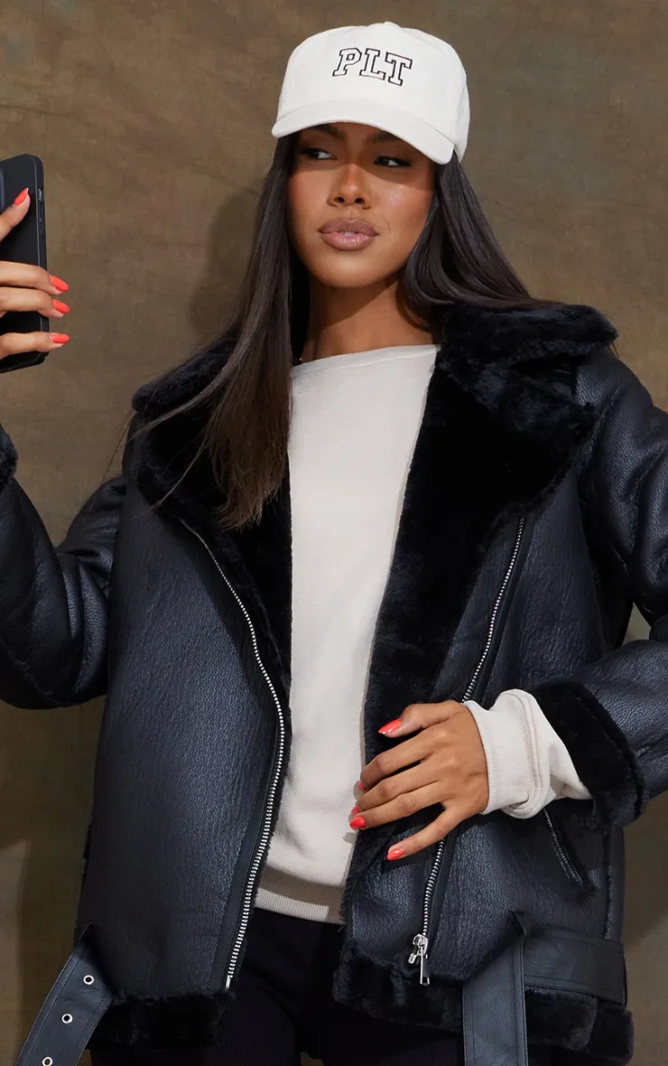 Black Oversized Pu Aviator | Outerwear