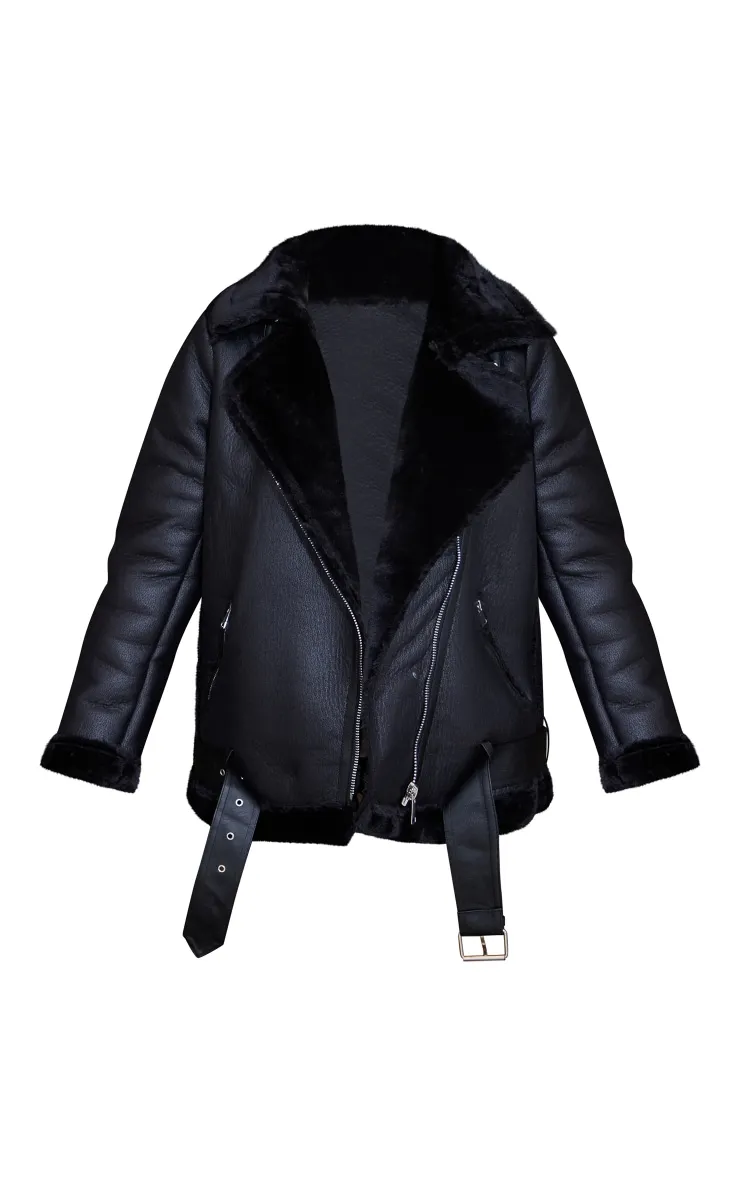 Black Oversized Pu Aviator | Outerwear