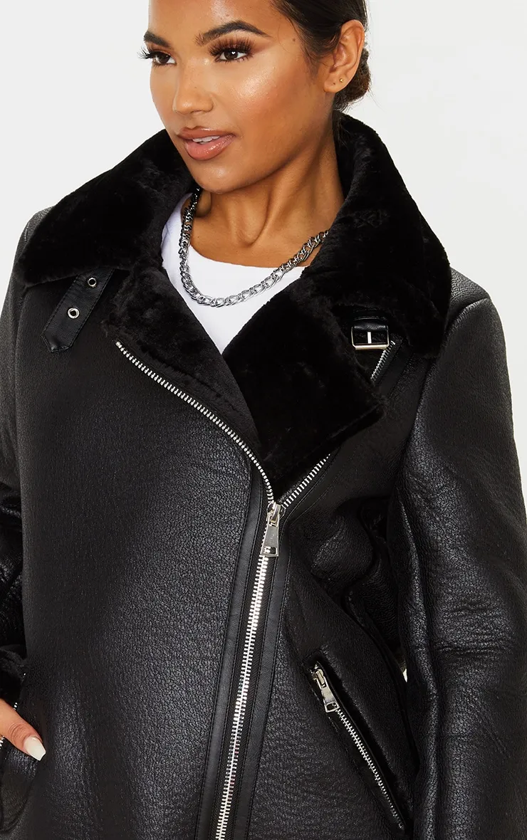 Black Oversized Pu Aviator | Outerwear