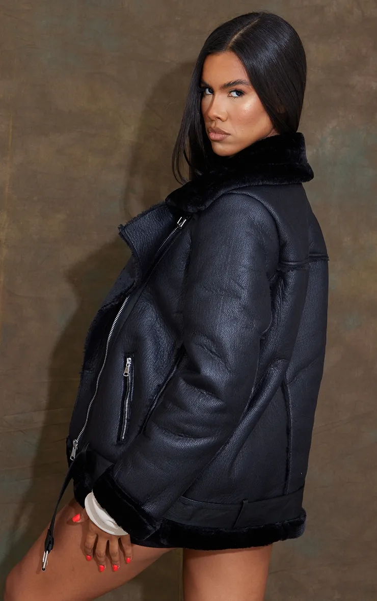 Black Oversized Pu Aviator | Outerwear