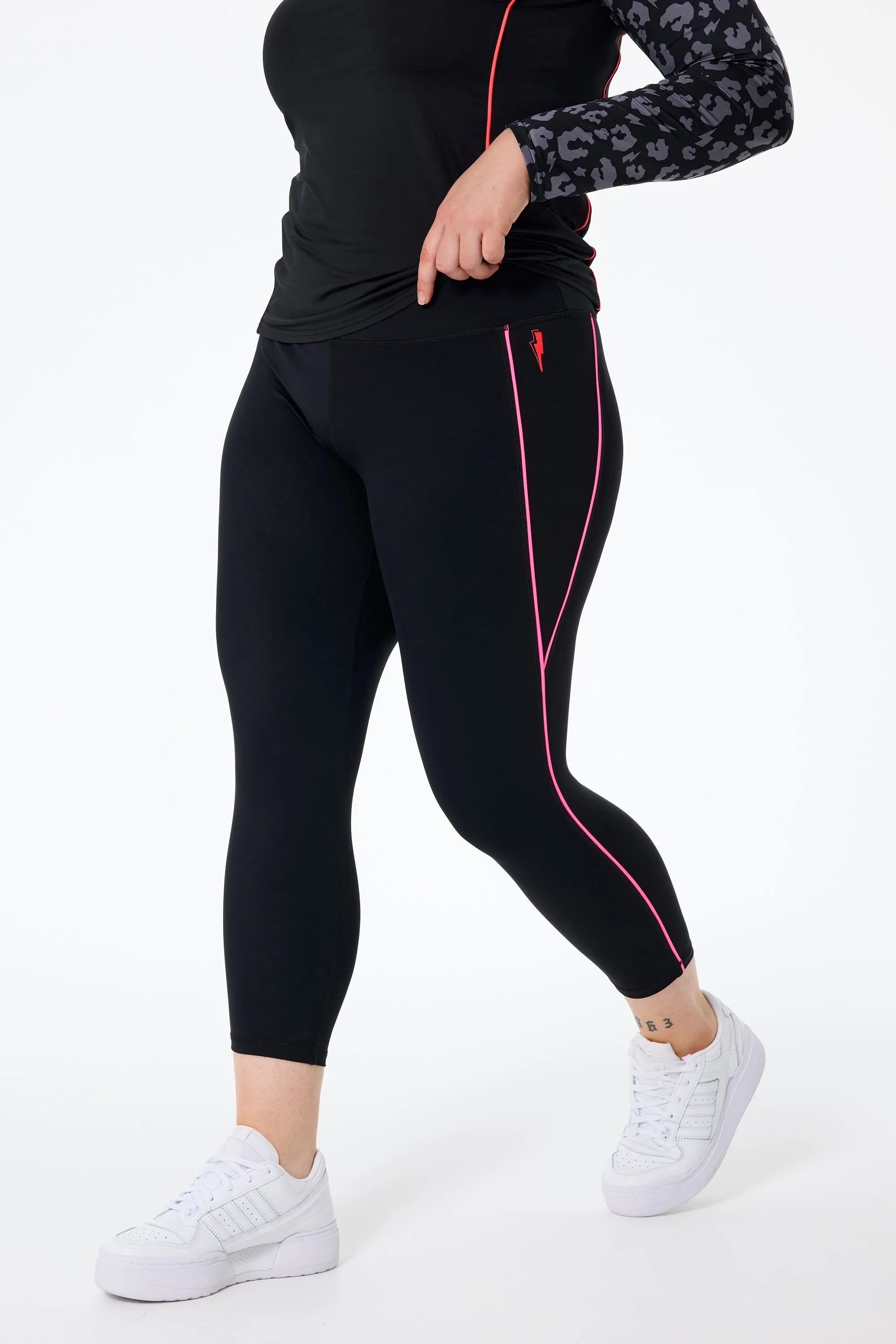 Black with Neon Piping 7/8 Length Active Leggings