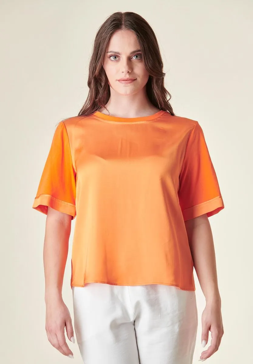 Blusa arancione raso-jersey manica corta