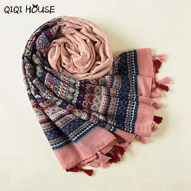 Bohemian Scarf Women Lady Tassels Shawl Voile Rectangle Printing Warm Shawl Beach Cover Up Poncho Feminino Inverno#D829 SM6