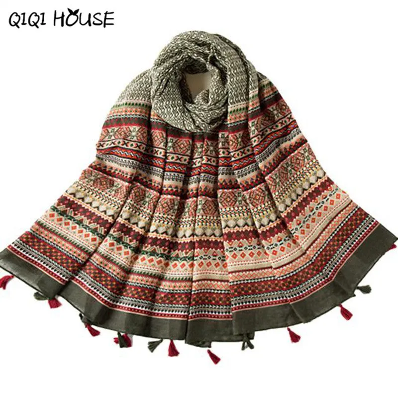 Bohemian Scarf Women Lady Tassels Shawl Voile Rectangle Printing Warm Shawl Beach Cover Up Poncho Feminino Inverno#D829 SM6