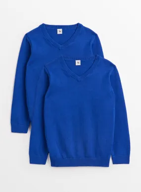 Buy Blue Unisex V-Neck Jumpers 2 Pack 11 years | School jumpers and sweatshirts | Tu