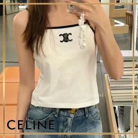 CELINE  |embroidered triomphe tank top in cotton jersey