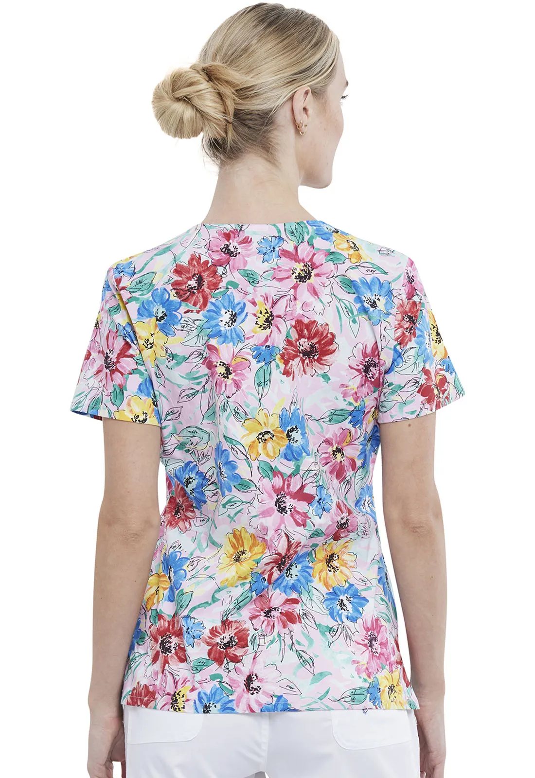 Cherokee Mock Wrap Print Top in Watercolor Blossoms