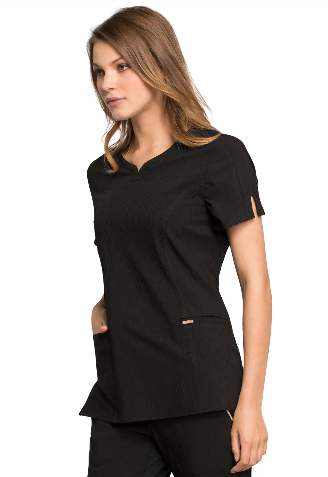 Cherokee Statement Ribbed V-Neck Top in Black AMOST GONE!