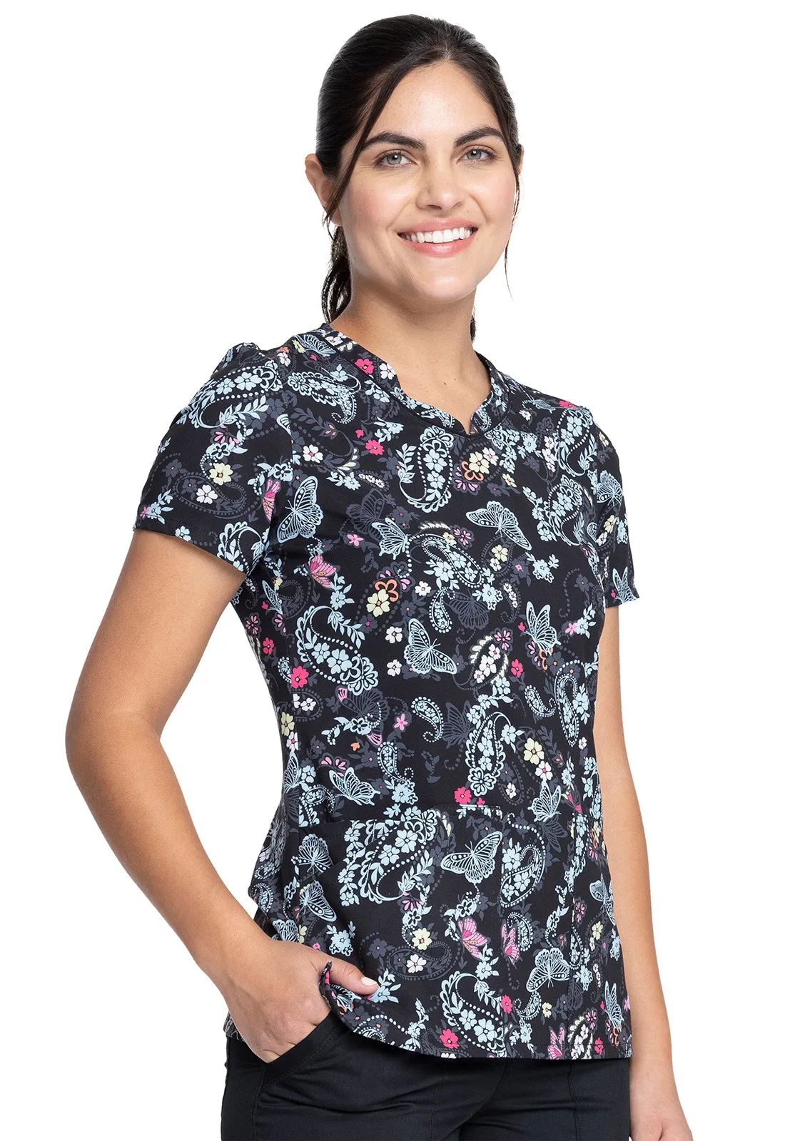 Cherokee V-Neck Print Top in Flutter Blooms