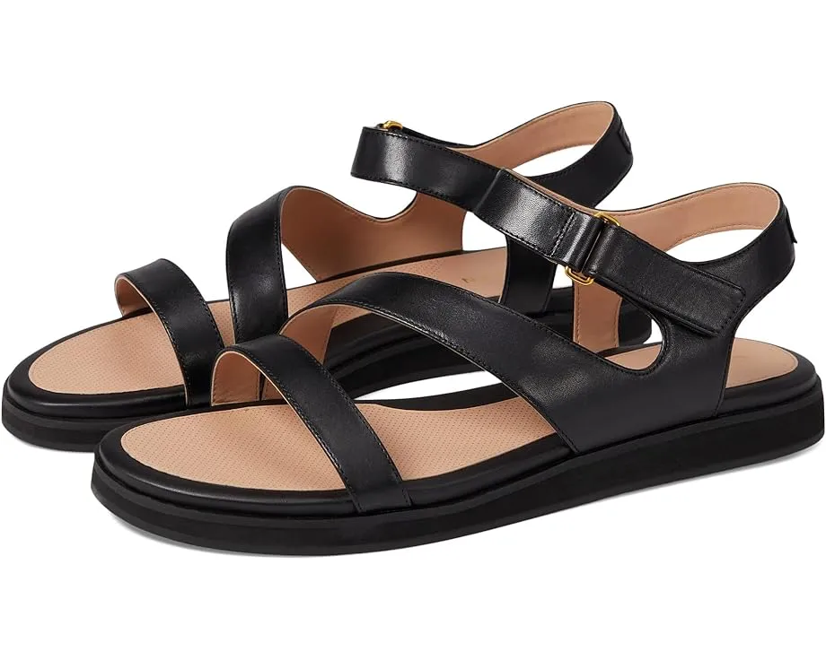 Cole Haan Mirabelle Black Leather Strappy Open Toe Ankle Strap Flats Sandals