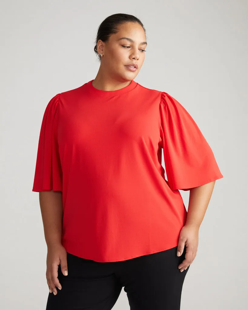 Crepe Jersey Capelet Blouse - Vermilion Red