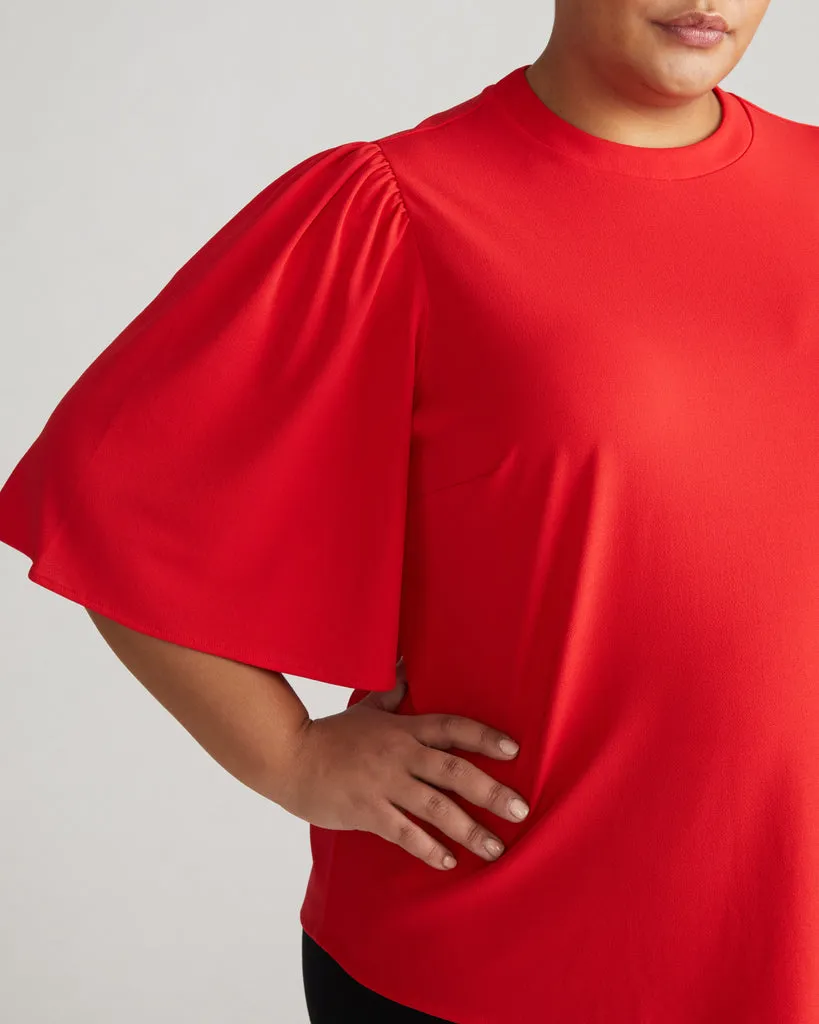 Crepe Jersey Capelet Blouse - Vermilion Red