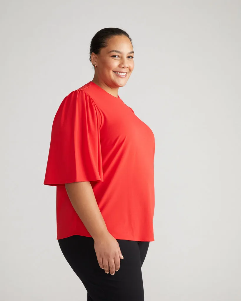 Crepe Jersey Capelet Blouse - Vermilion Red