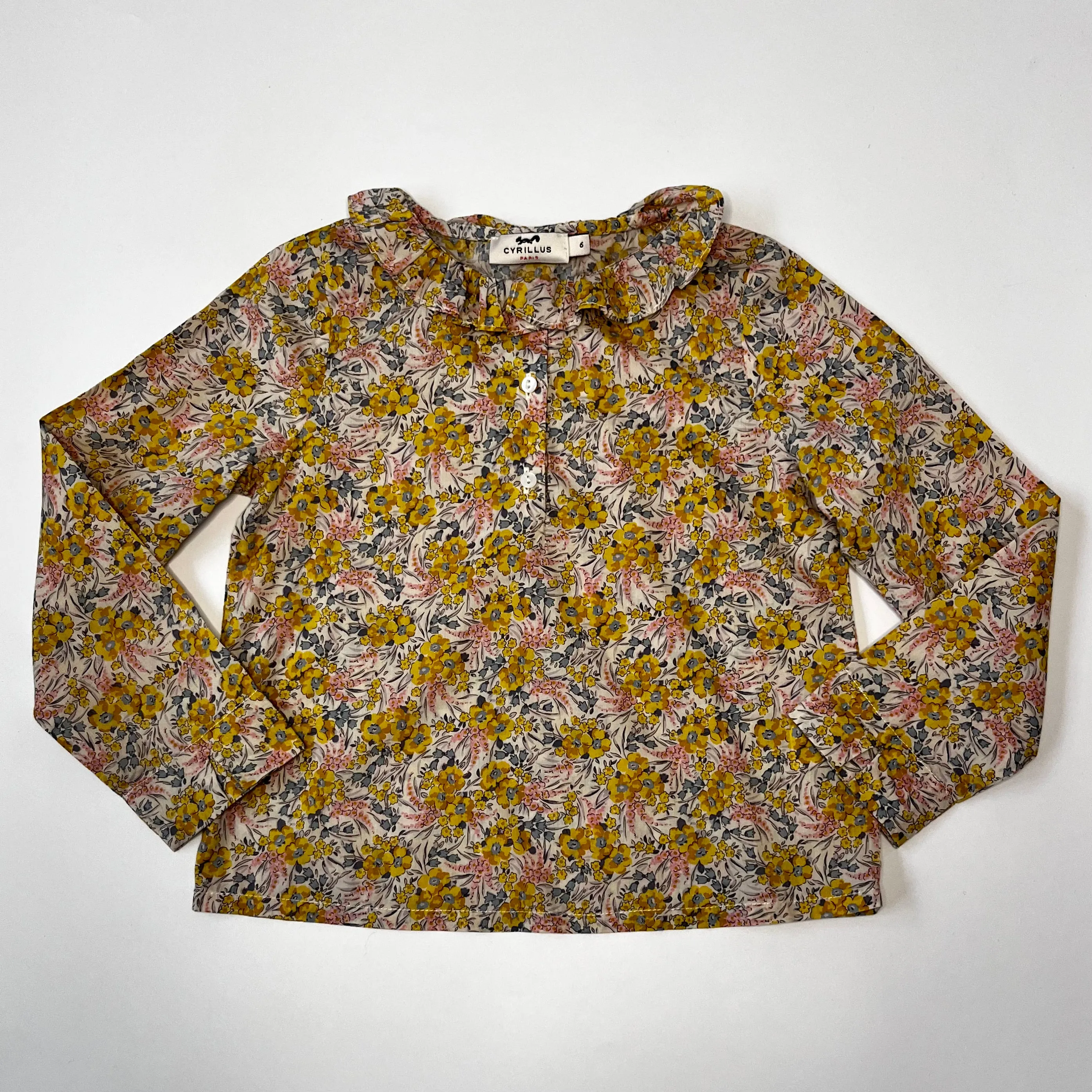 Cyrillus Yellow Liberty Print Blouse With Collar: 6 Years