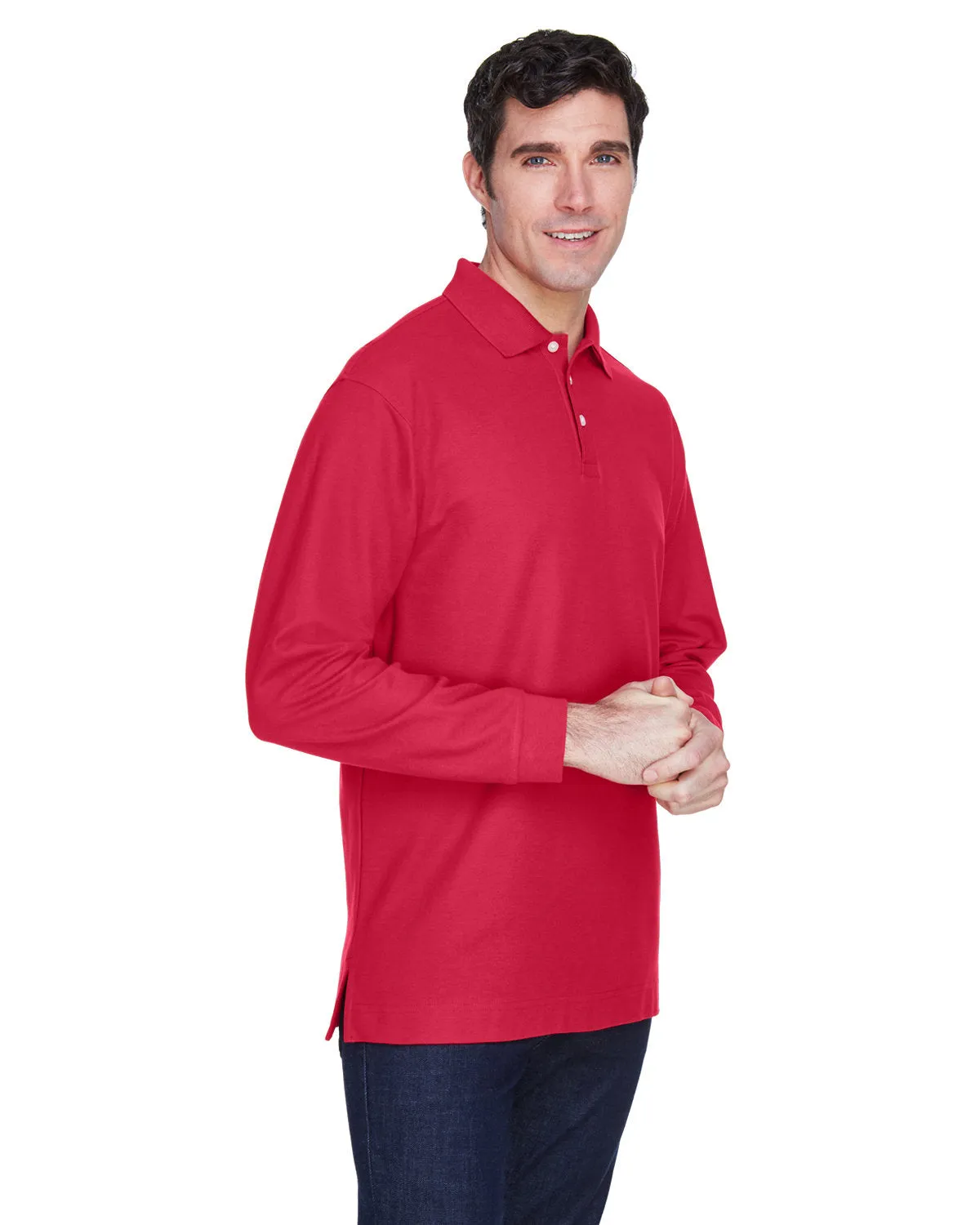 Devon & Jones Men's Pima Piqué Long-Sleeve Polo