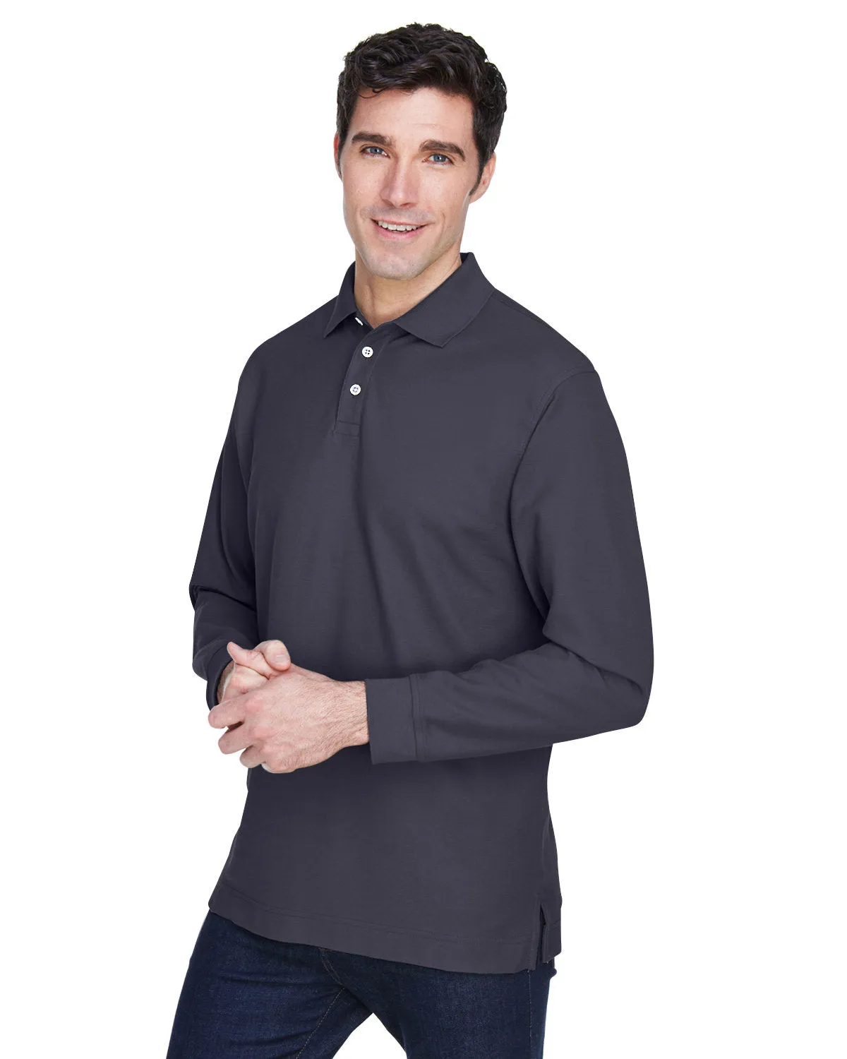 Devon & Jones Men's Pima Piqué Long-Sleeve Polo