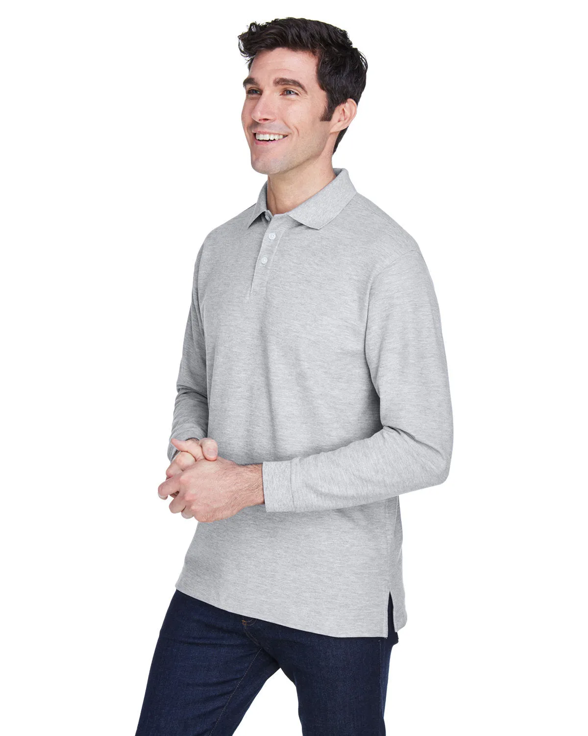 Devon & Jones Men's Pima Piqué Long-Sleeve Polo