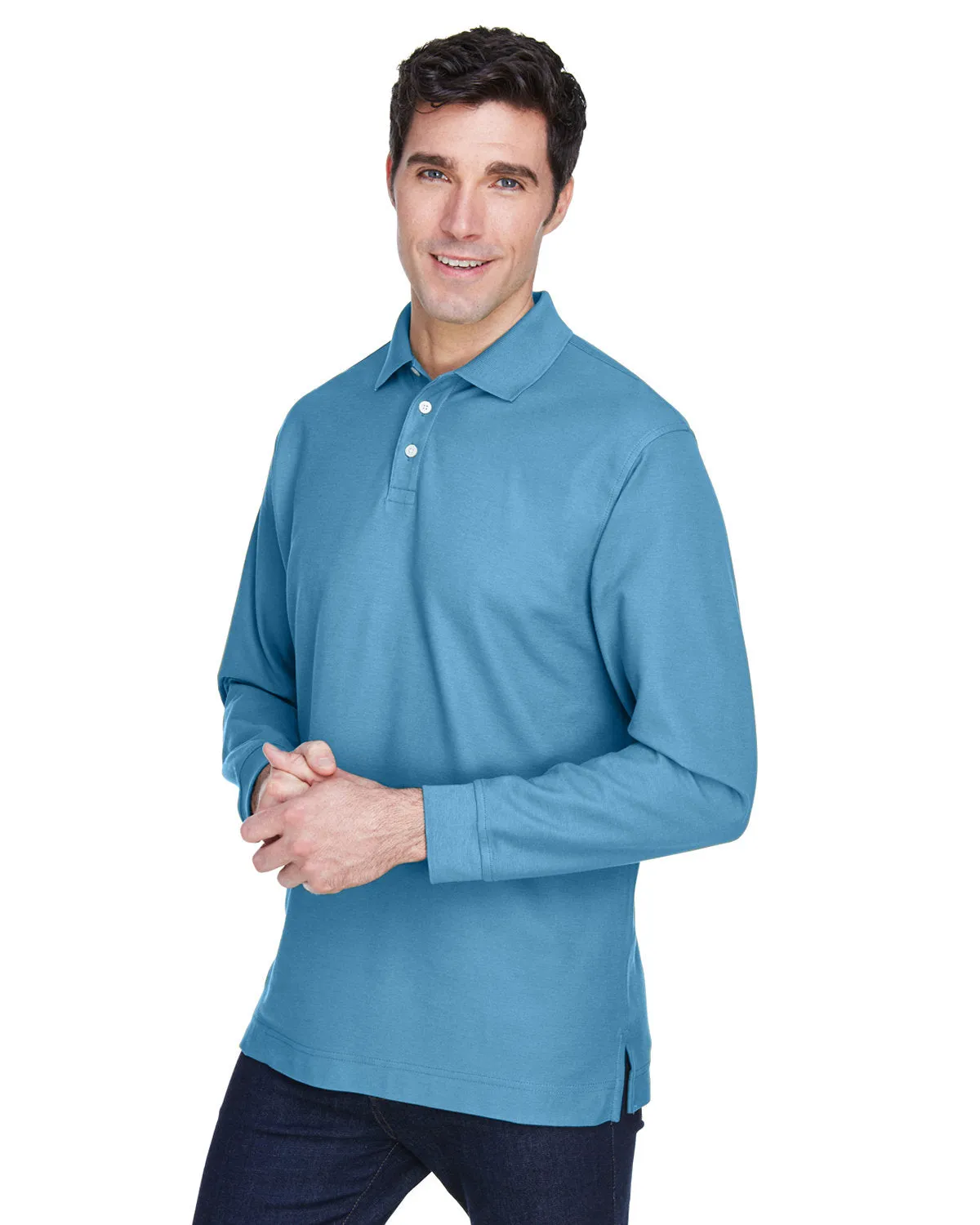 Devon & Jones Men's Pima Piqué Long-Sleeve Polo