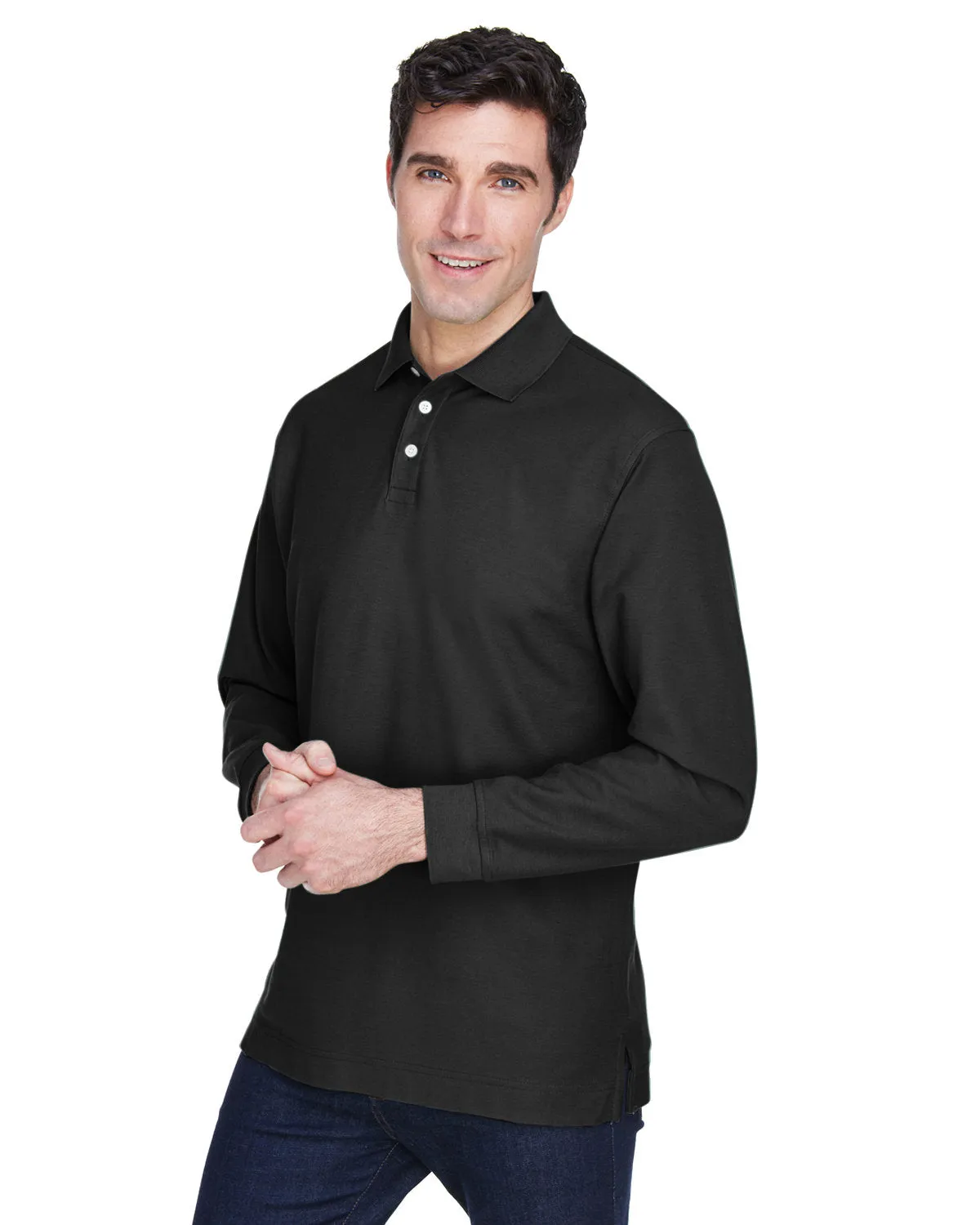 Devon & Jones Men's Pima Piqué Long-Sleeve Polo