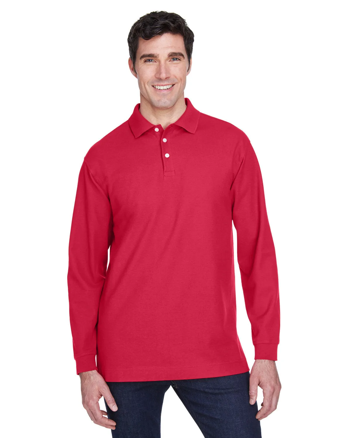 Devon & Jones Men's Pima Piqué Long-Sleeve Polo