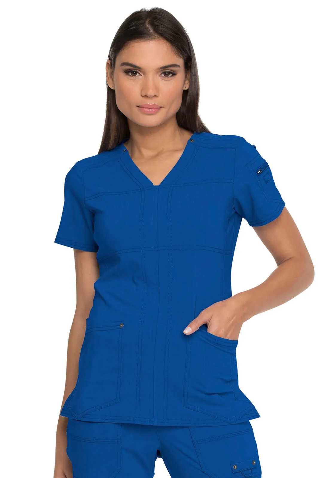 Dickies Advance Solid Tonal Twist V-Neck Top  in Royal Blue