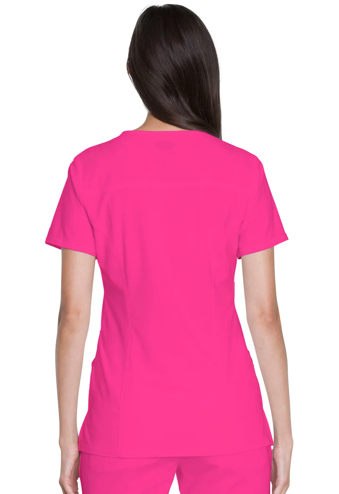 Dickies Advance V-Neck Top With Patch Pockets in Hot Pink