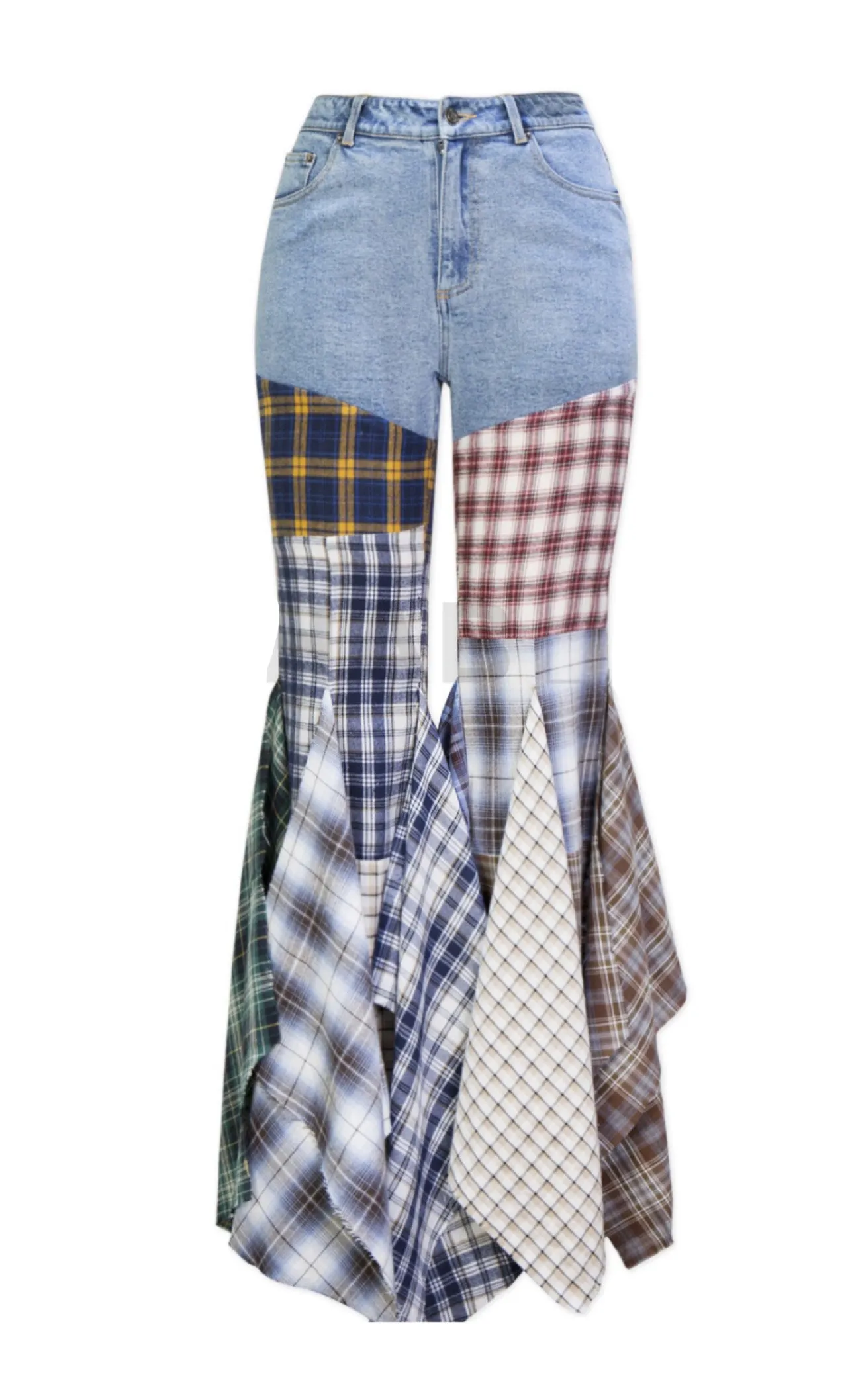 Dorothy Vintage Plaid Patchwork Fit Flared Denim Jeans