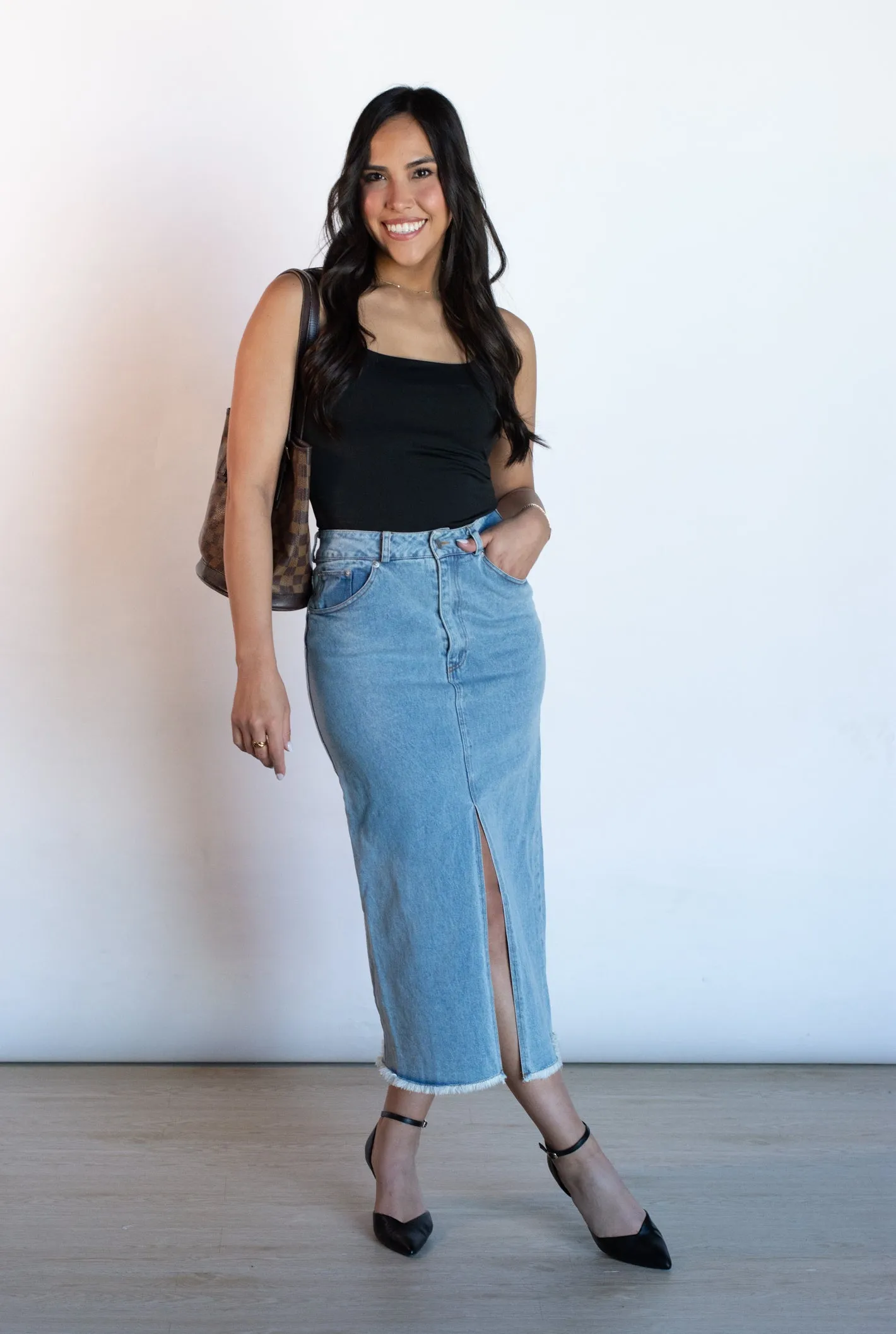 Ease My Mind Denim Midi Skirt