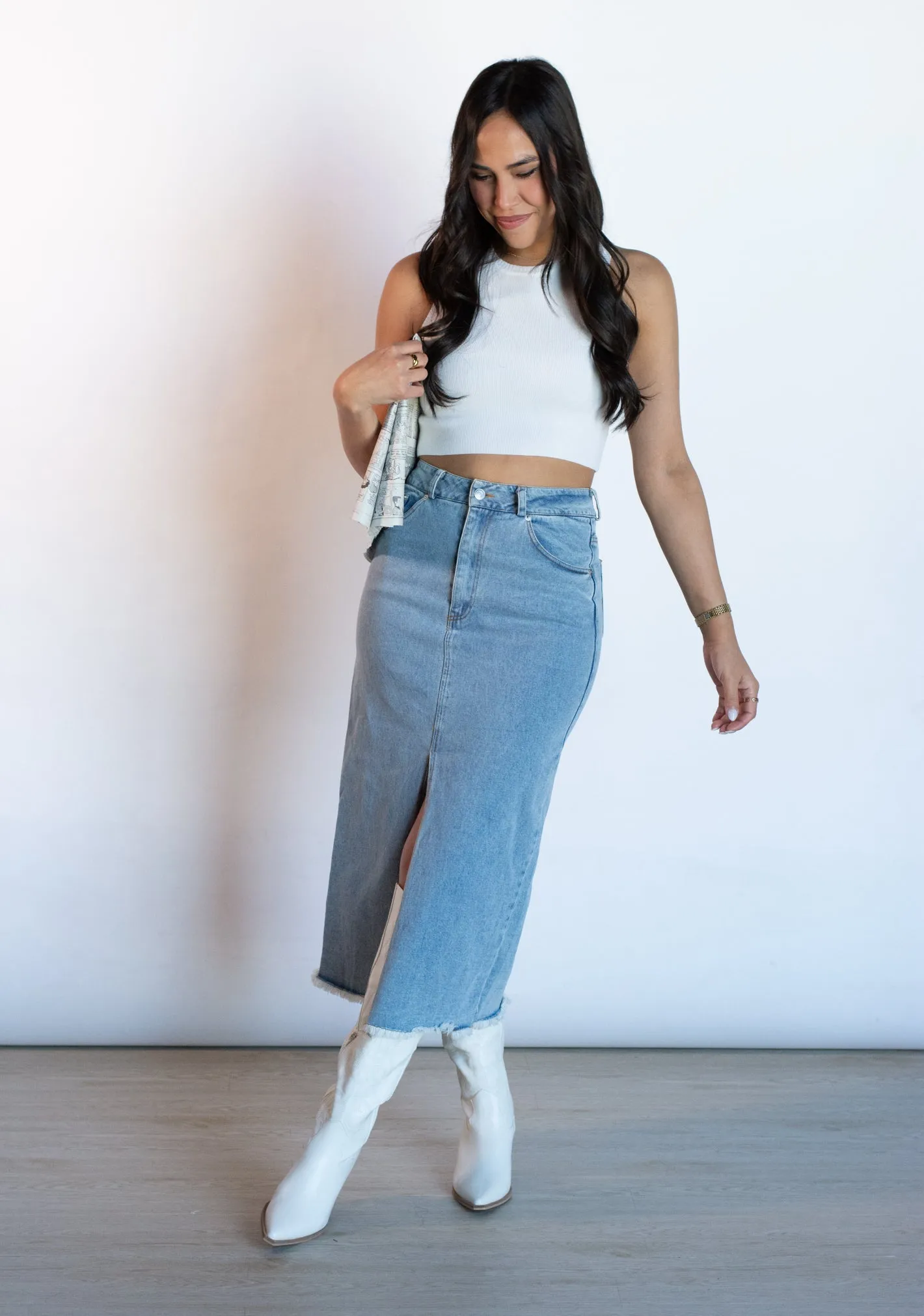 Ease My Mind Denim Midi Skirt