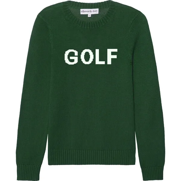 Ellsworth + Ivey Women's Golf Ribbed Neck Long Sleeve Sweater, Green & White