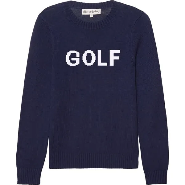 Ellsworth + Ivey Women's Golf Ribbed Neck Long Sleeve Sweater, Navy & White