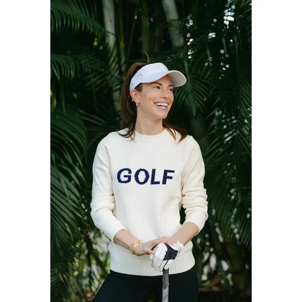 Ellsworth + Ivey Women's Golf Ribbed Neck Long Sleeve Sweater, Navy & White