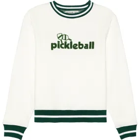 Ellsworth + Ivey Women's Retro Pickleball Crew Neck Ribbed Cuff Sweatshirt, Cream