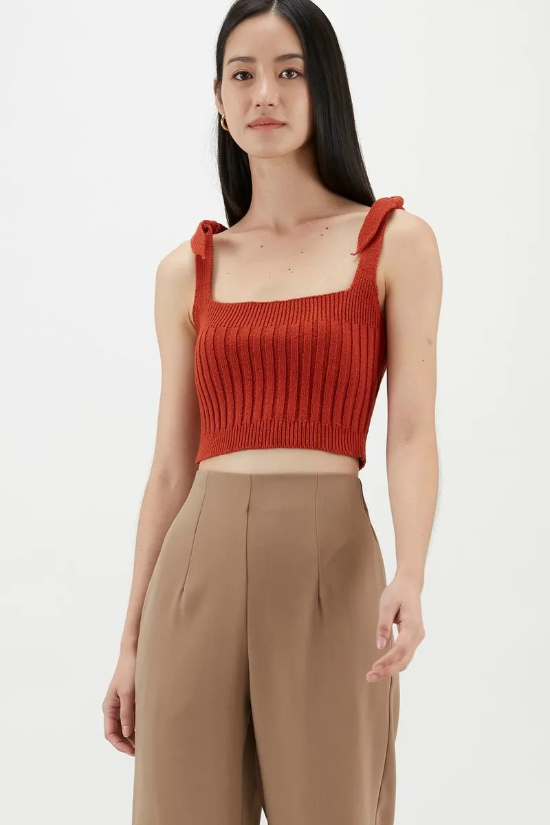 Faydra Tie-Strap Ribbed Top