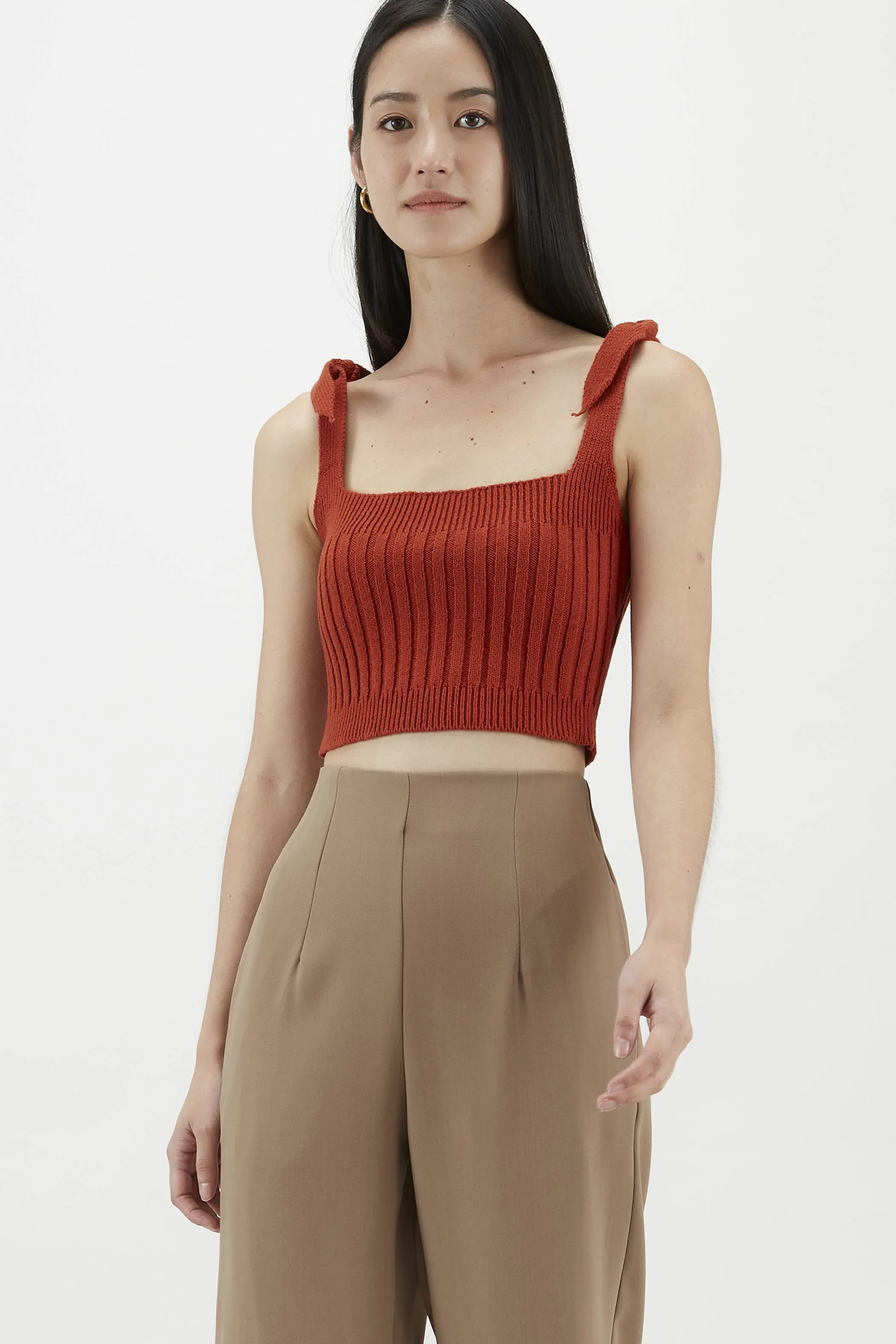 Faydra Tie-Strap Ribbed Top