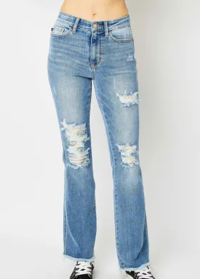 FINAL SALE - Judy Blue High Waist Destructed Frayed Hem Bootcut Jeans