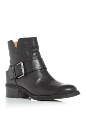 GENTLE SOULS KENNETH COLE Womens Black Slit On Topline Performance Buckle Accent Best Round Toe Block Heel Zip-Up Leather Moto M