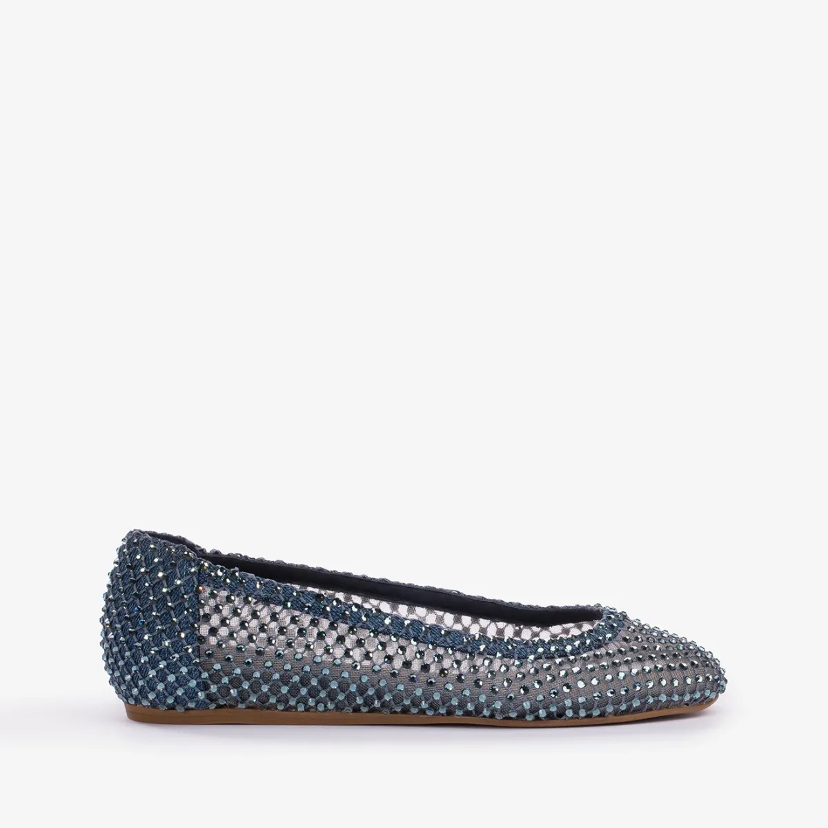 GILDA BALLET FLAT Blue denim fishnet ballet flat with Crystals