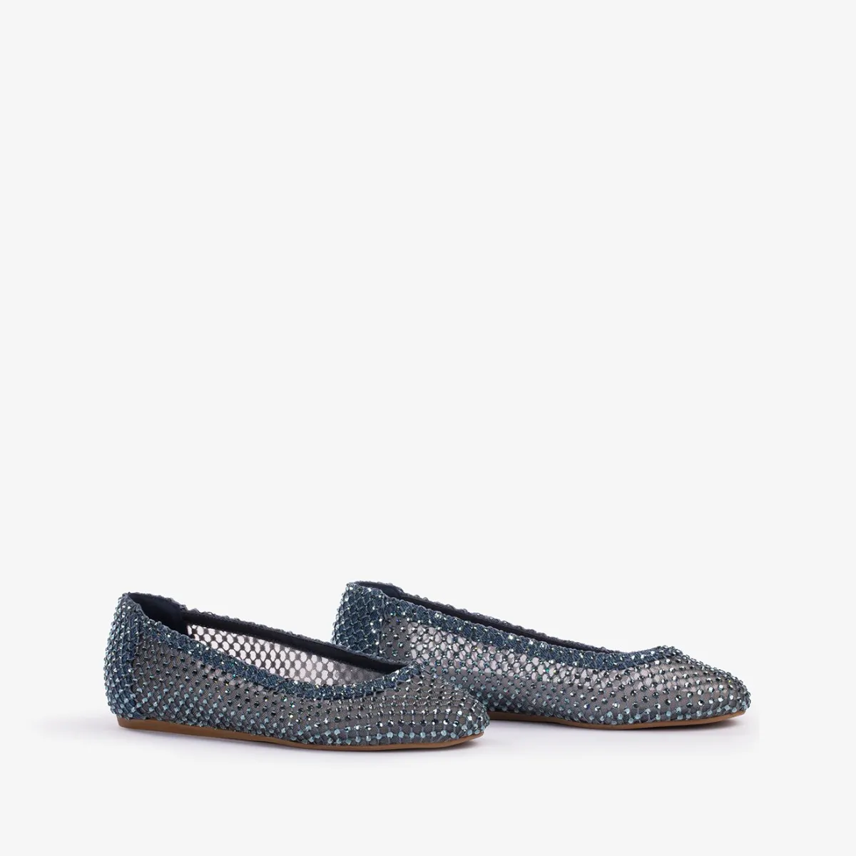 GILDA BALLET FLAT Blue denim fishnet ballet flat with Crystals