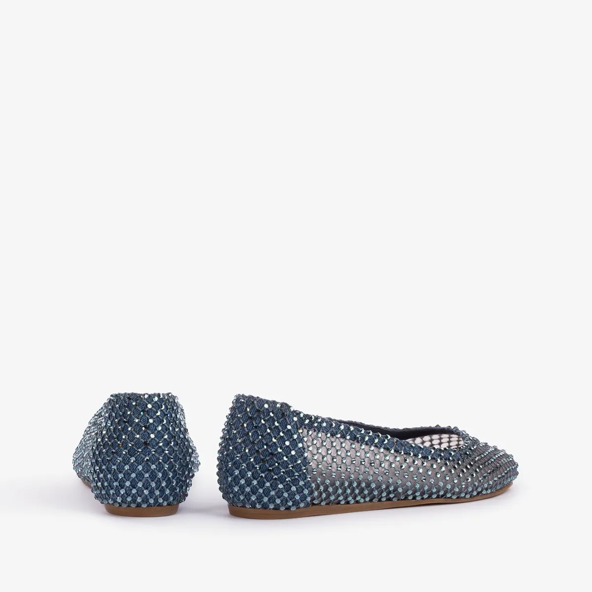 GILDA BALLET FLAT Blue denim fishnet ballet flat with Crystals