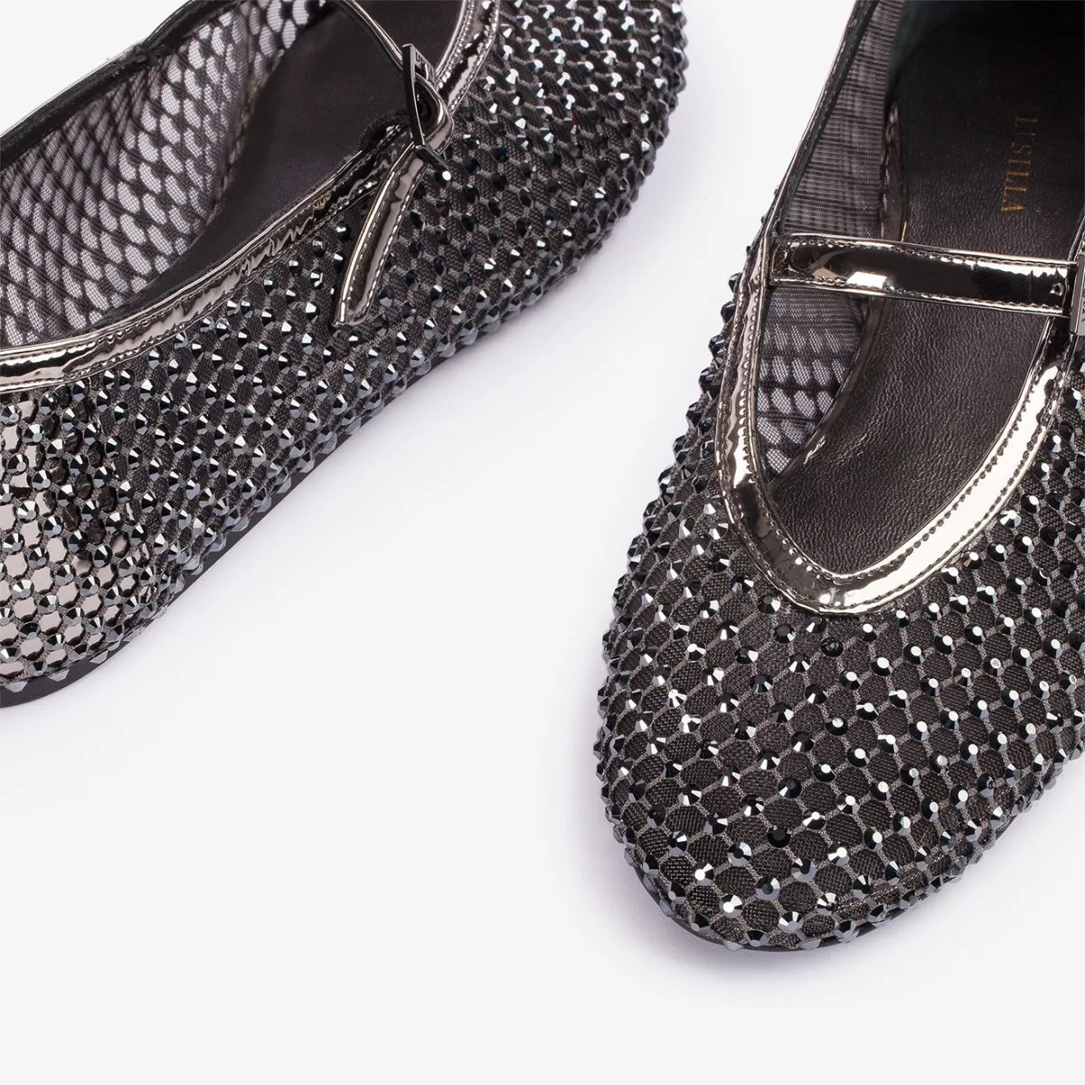 GILDA BALLET FLAT Pewter fishnet ballet flat with Crystals