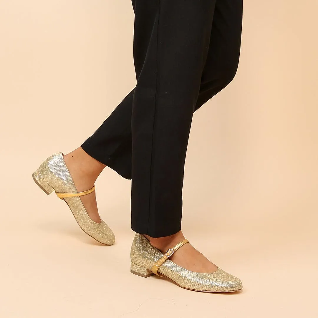 Gold Glitter Ballet Flat + Gold Twiggy Strap