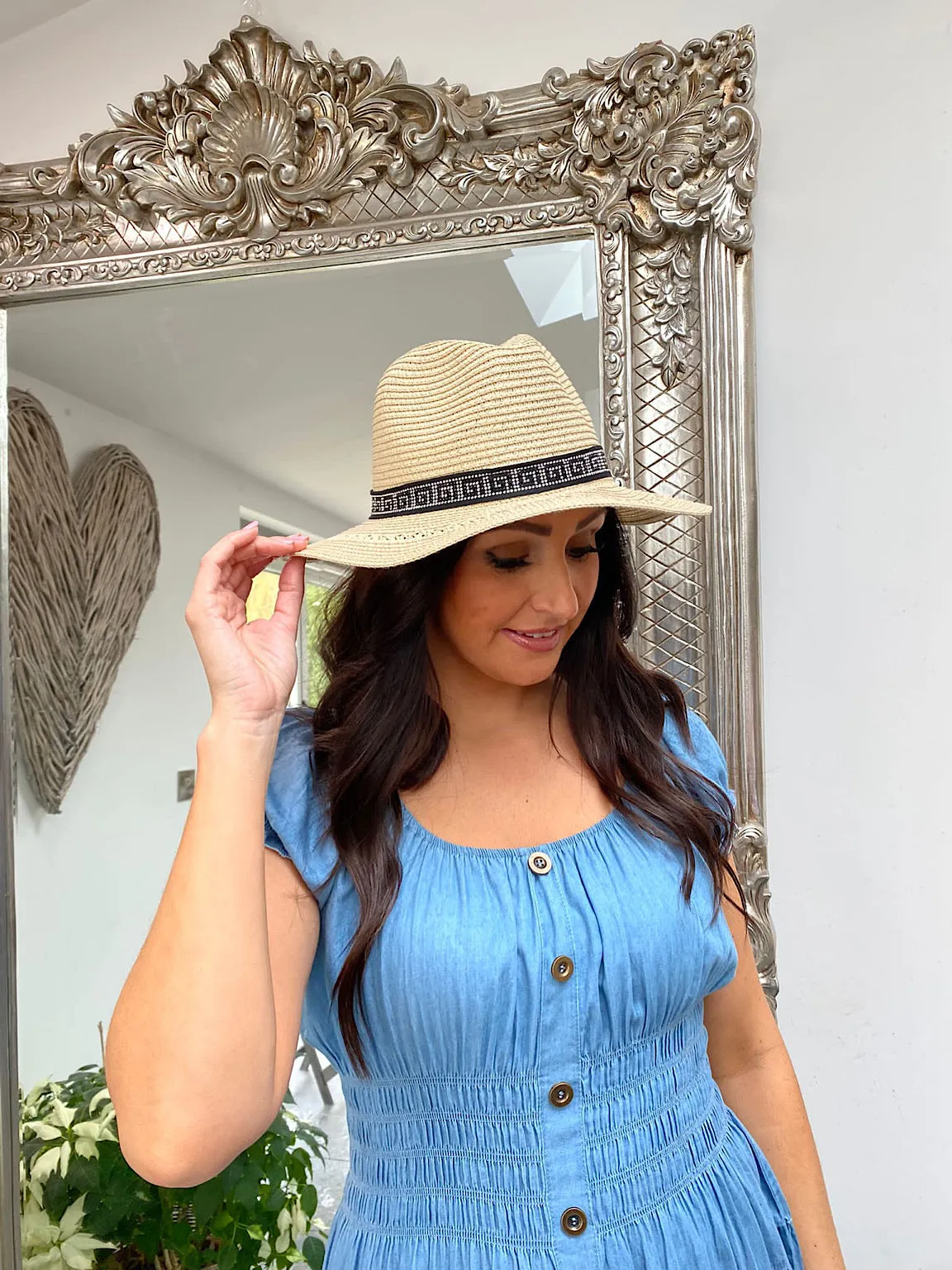 Greek Style Diamante Wrap Straw Hat Kylie