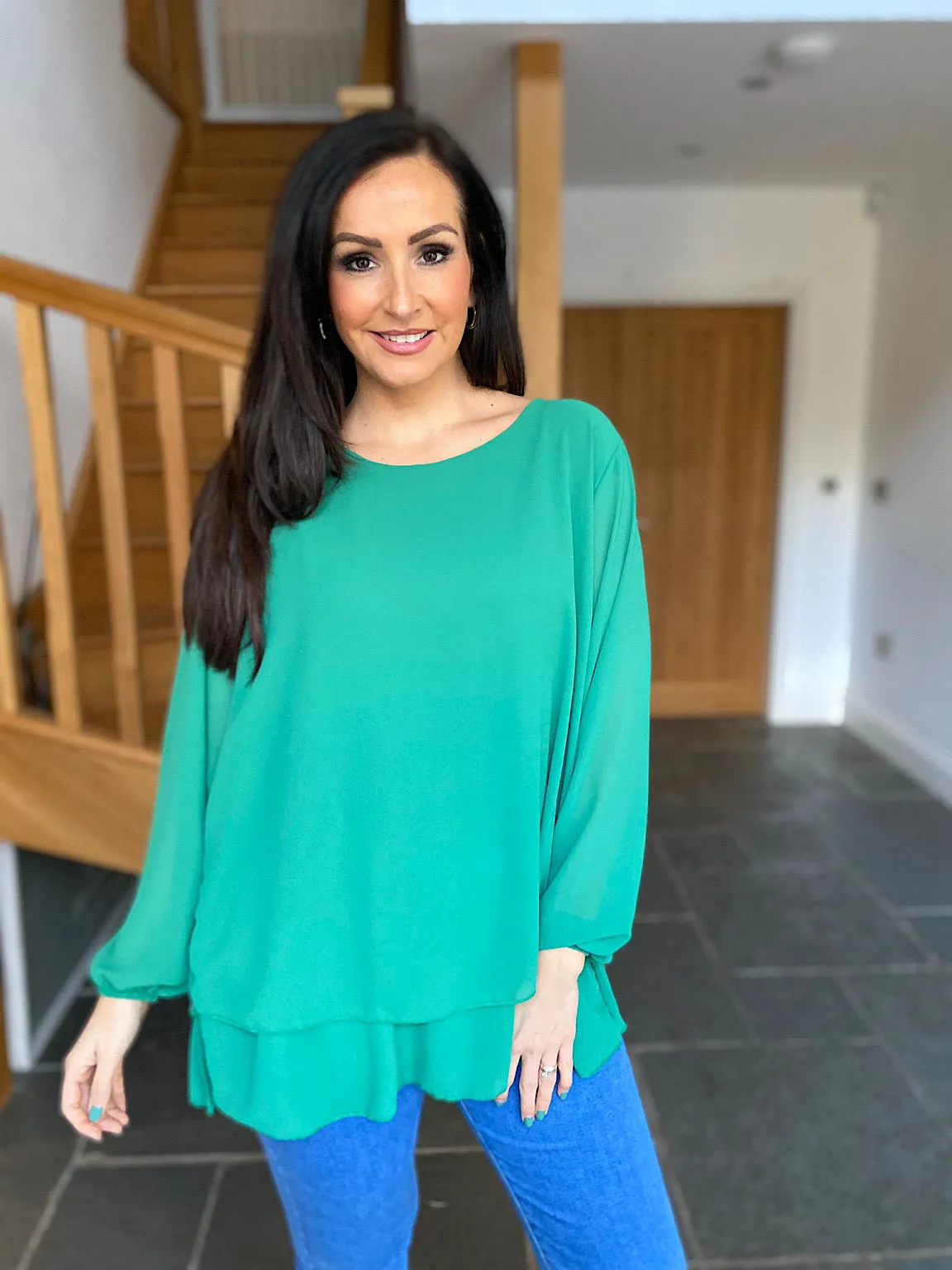 Green Pleated Back Blouse Beatrice