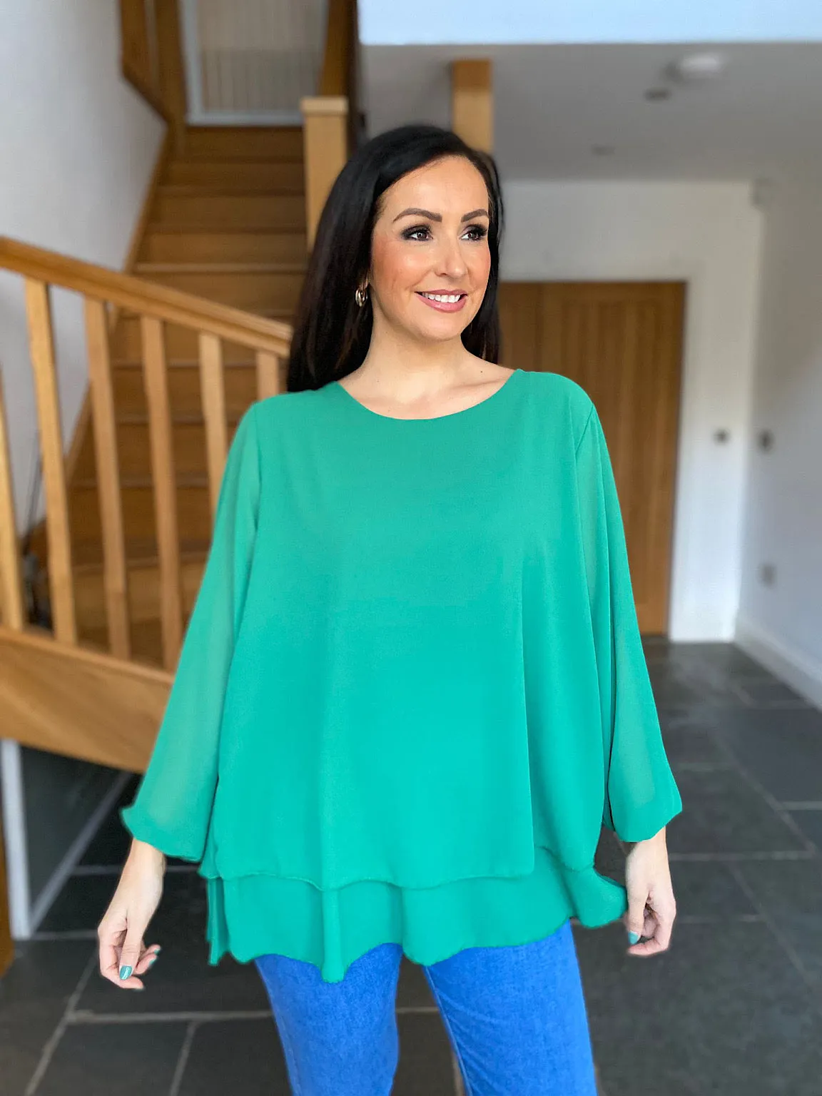 Green Pleated Back Blouse Beatrice