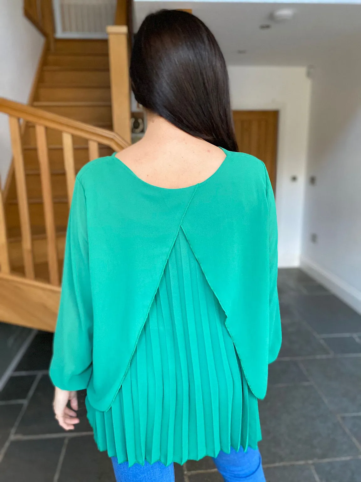 Green Pleated Back Blouse Beatrice