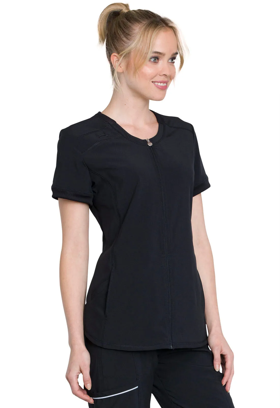 Infinity Zip Front V-Neck Top in Black